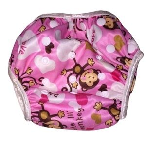 Love My Moms Pink With Monkey Pocket Cloth Diaper Cover
